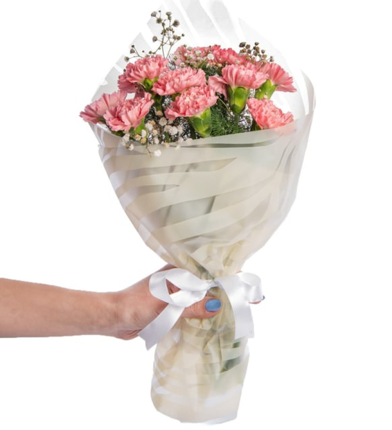 Leopar Krem Bukette Pembe Karanfiller ve Cipsolar